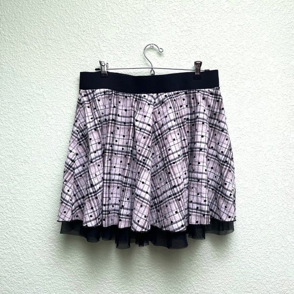 Jon Benbassett black & white cloth w/ Tulle flair Mini Skirt Elastic Waist - Picture 3 of 5